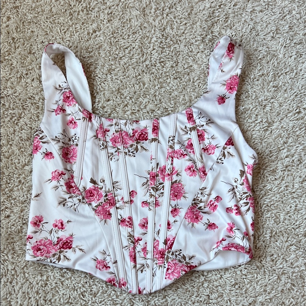 Floral Pink and White Women's Corset Top